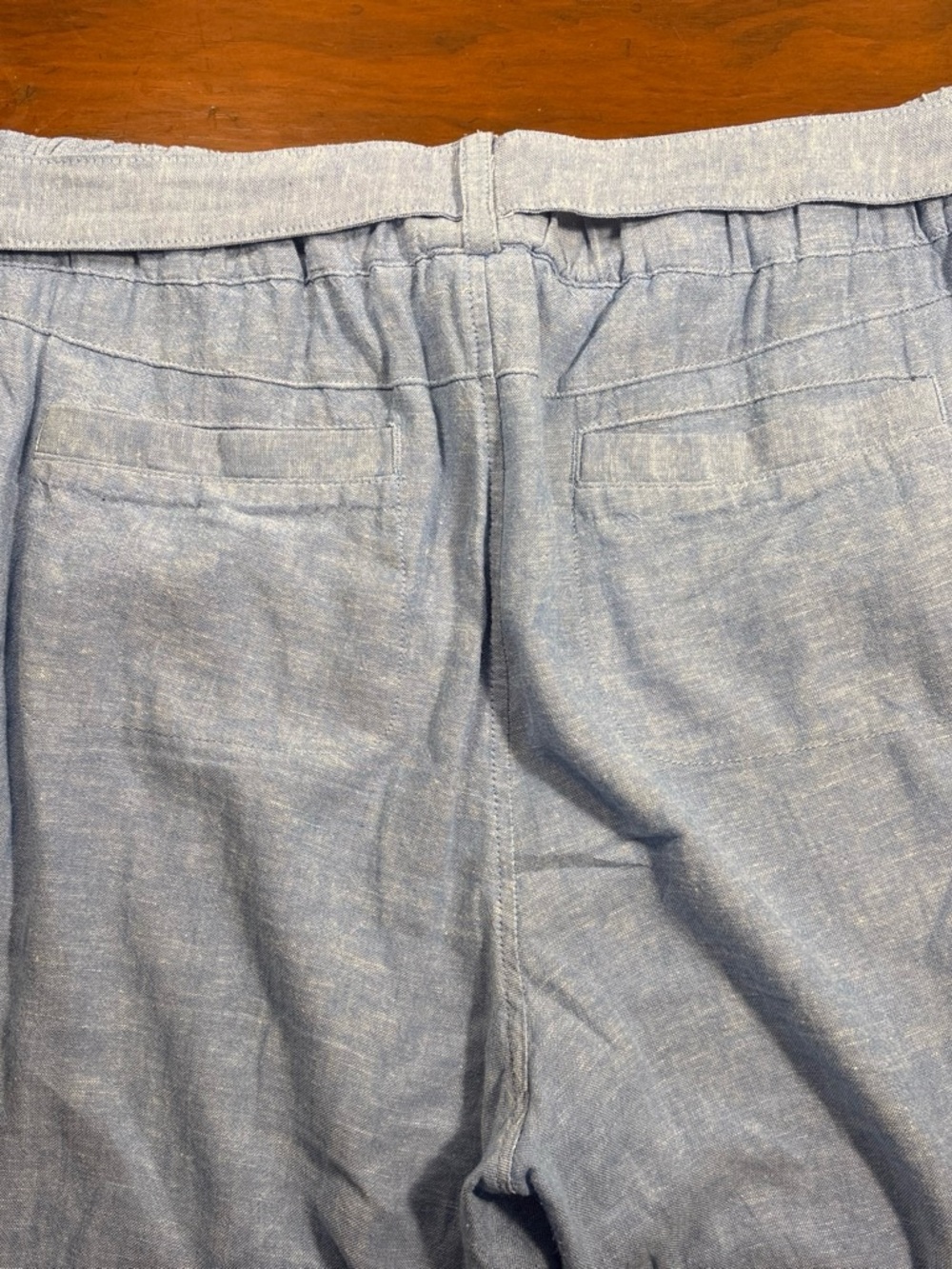 Light Blue Linen-Blend Tie-Waist Wide Leg Pants w/pockets size M - Picture 5 of 6